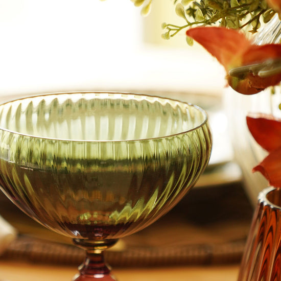 Set of 2 Green & Burgundy Rosavera Ribbed Texture Champagne Coupes