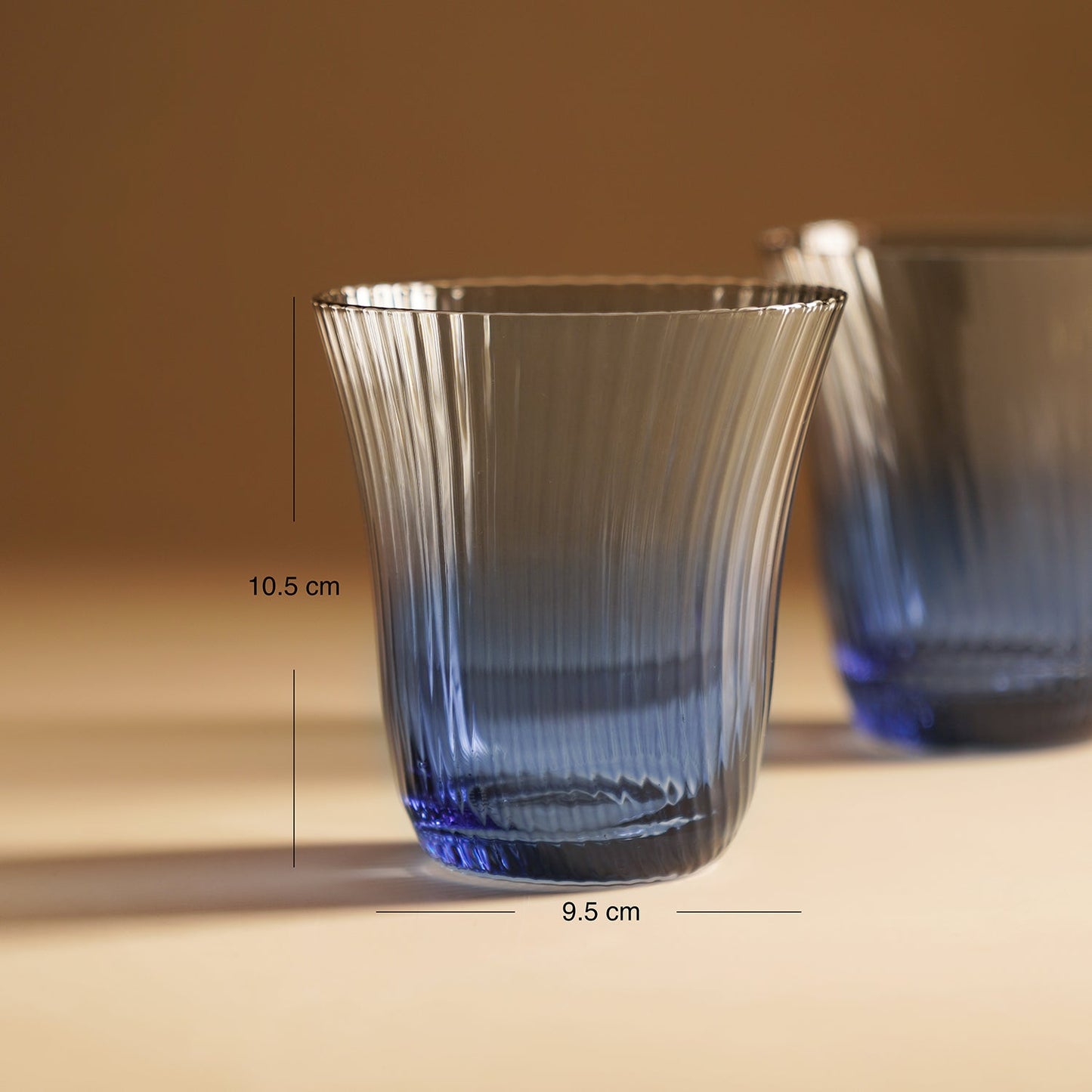 Set of 2 Blue & Grey Cobaltine Ribbed Texture Drinking Glasses