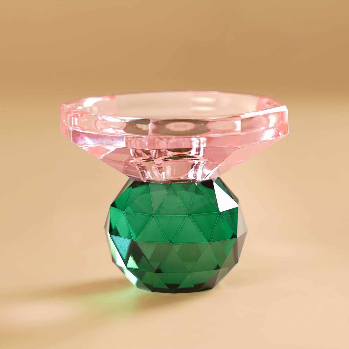 Pink & Green Two Tone Cut Glass Candle Holder