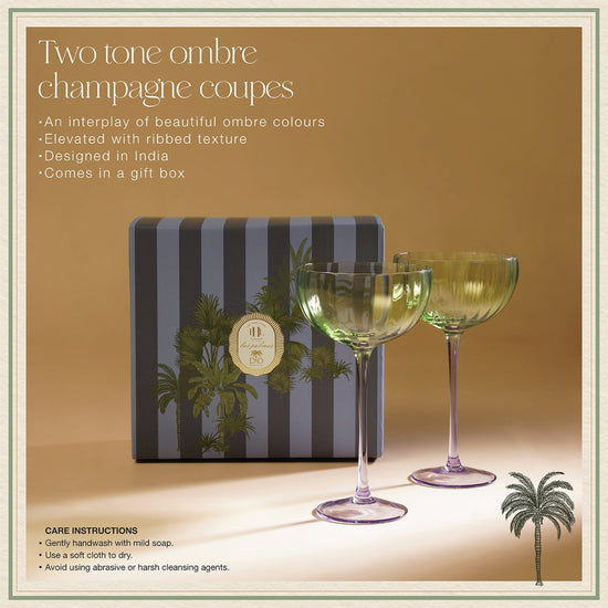 Set of 2 Green & Purple Grapevine Ombre Champagne Coupes