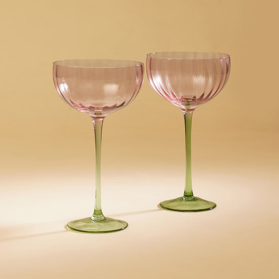 Set of 2 Green & Plum Ombre Champagne Coupes