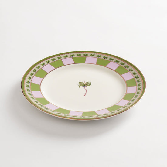 Set of 2 Pink & Green Palmera Print Porcelain Dessert Plates