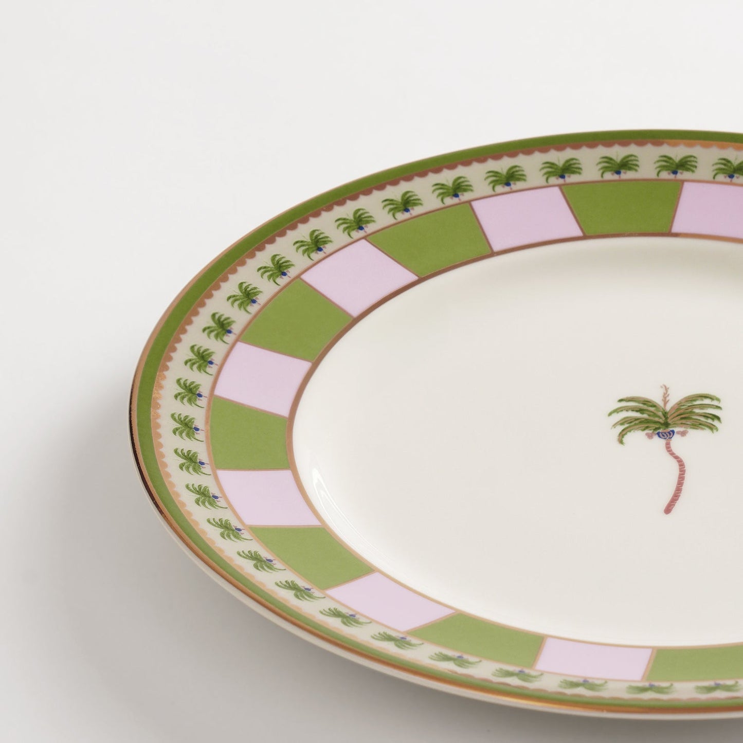 Set of 2 Pink & Green Palmera Print Porcelain Dessert Plates