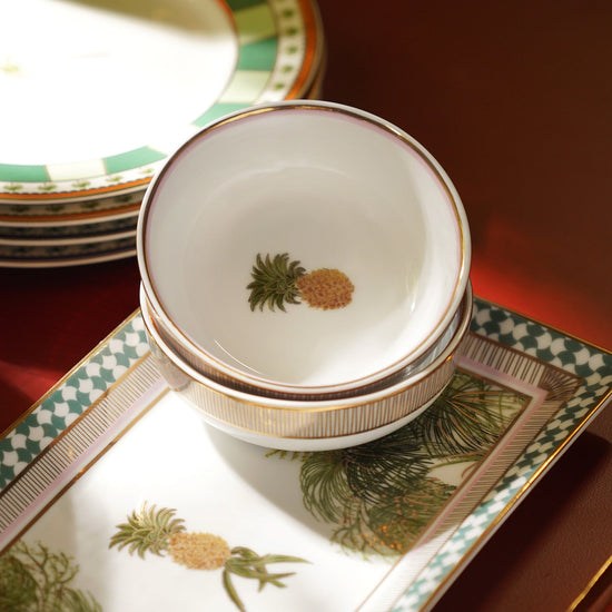 Multicoloured Ananas Print Rectangular Porcelain Tray with Bowls