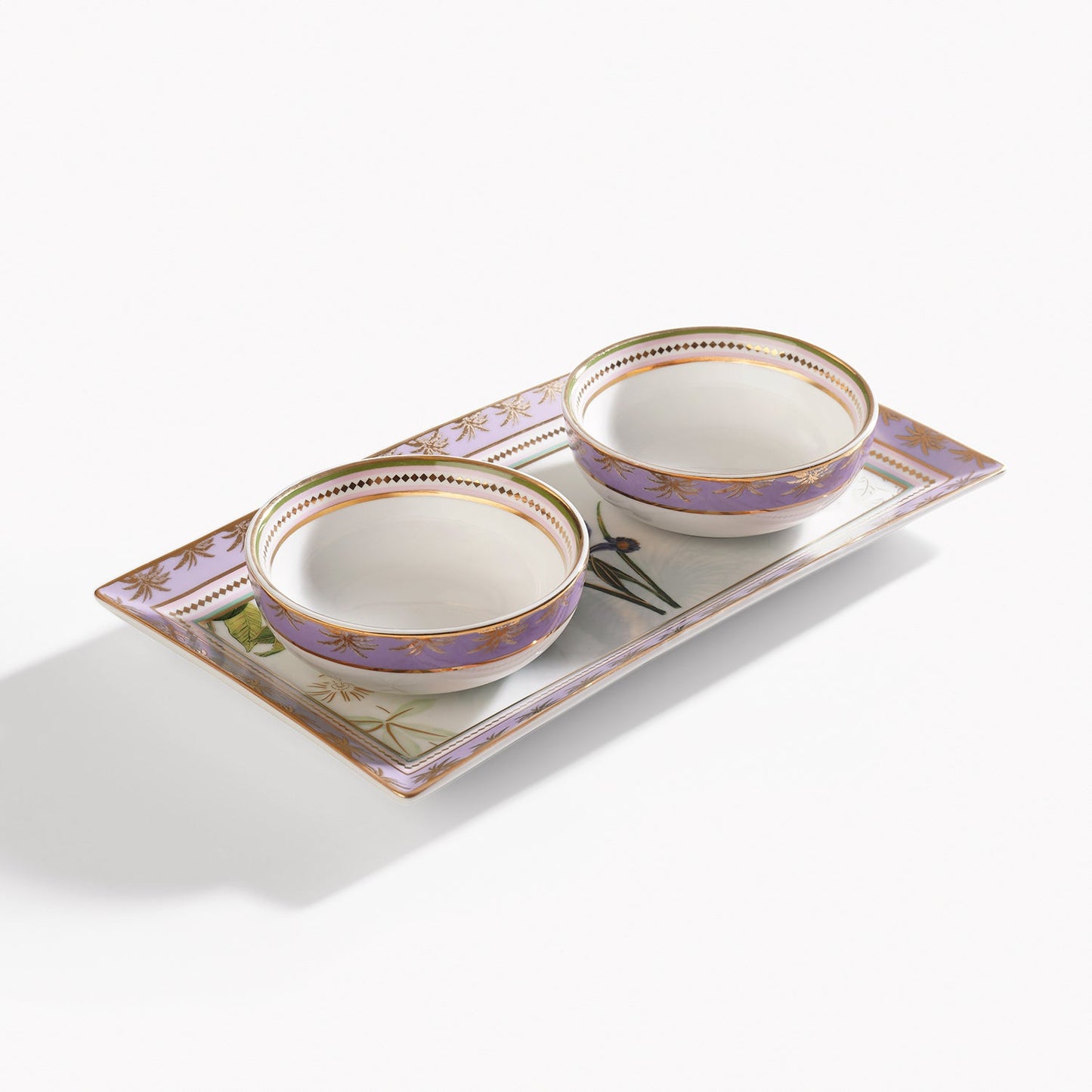 Lilac & White Gardenia Print Rectangular Porcelain Tray with Bowls