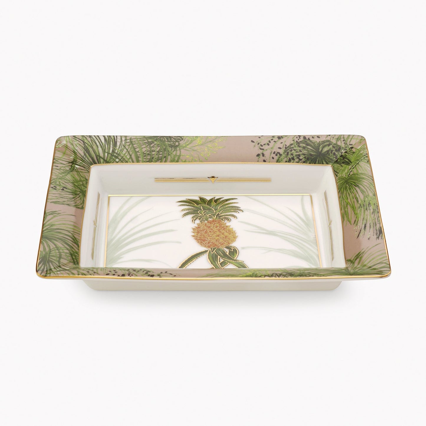 Beige & Green Ananas Print Porcelain Trinket Tray