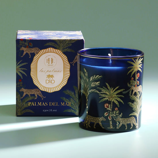 Navy Blue Palmas Del Mar Printed Glass Jar Candle