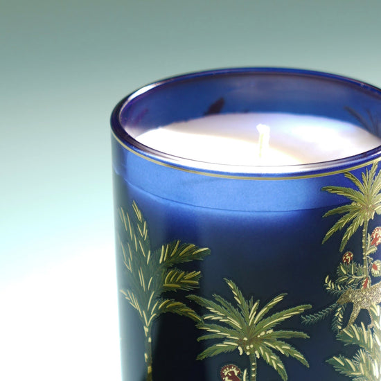 Navy Blue Palmas Del Mar Printed Glass Jar Candle