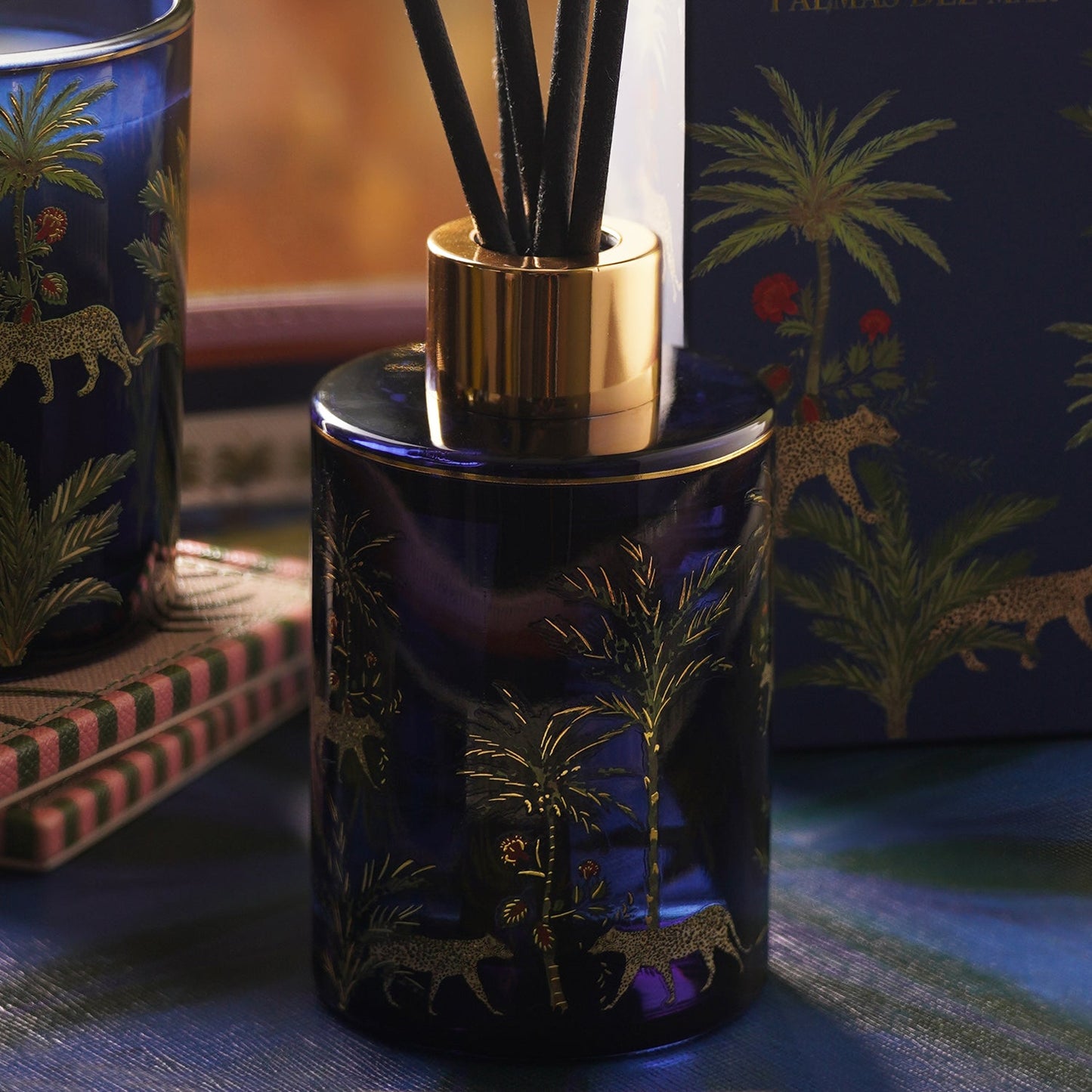 Navy Blue Palmas Del Mar Printed Glass Diffuser