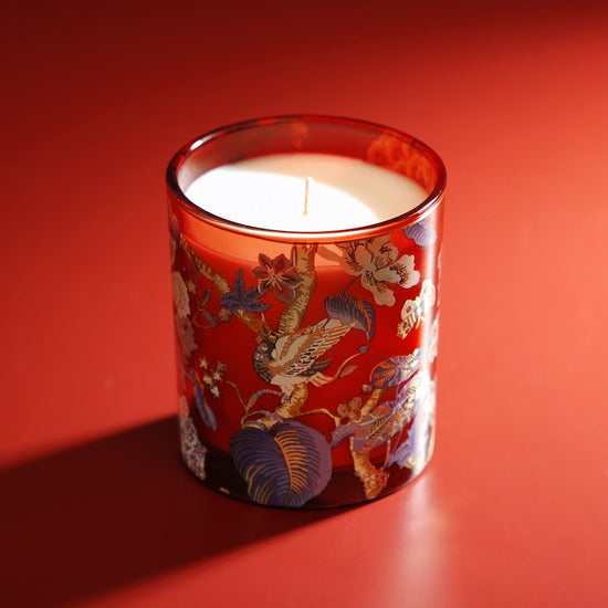 Red Jardin Botanico Printed Glass Jar Candle