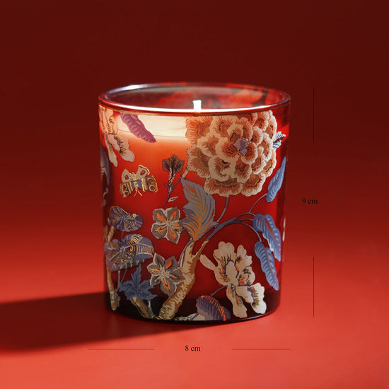 Red Jardin Botanico Printed Glass Jar Candle