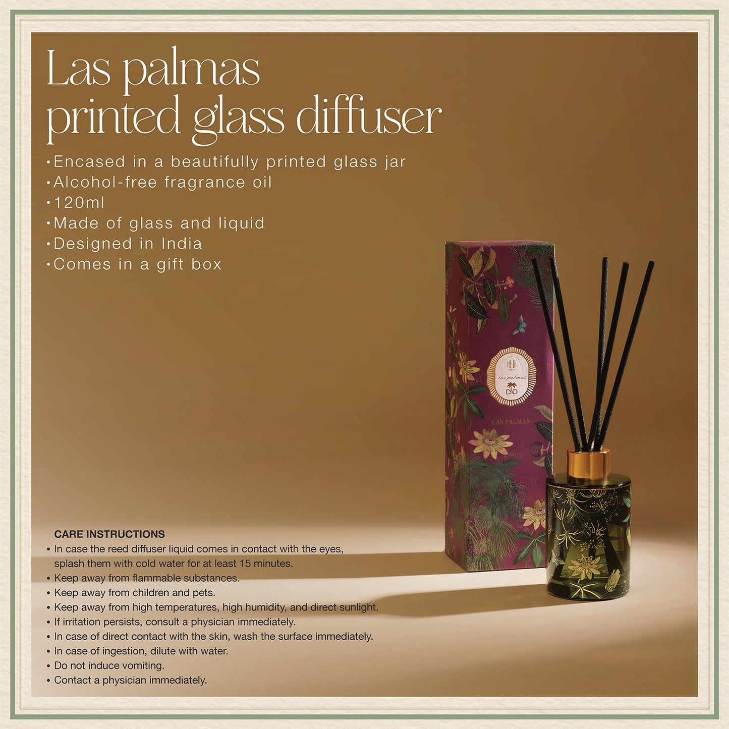 Olive Green Las Palmas Printed Glass Diffuser