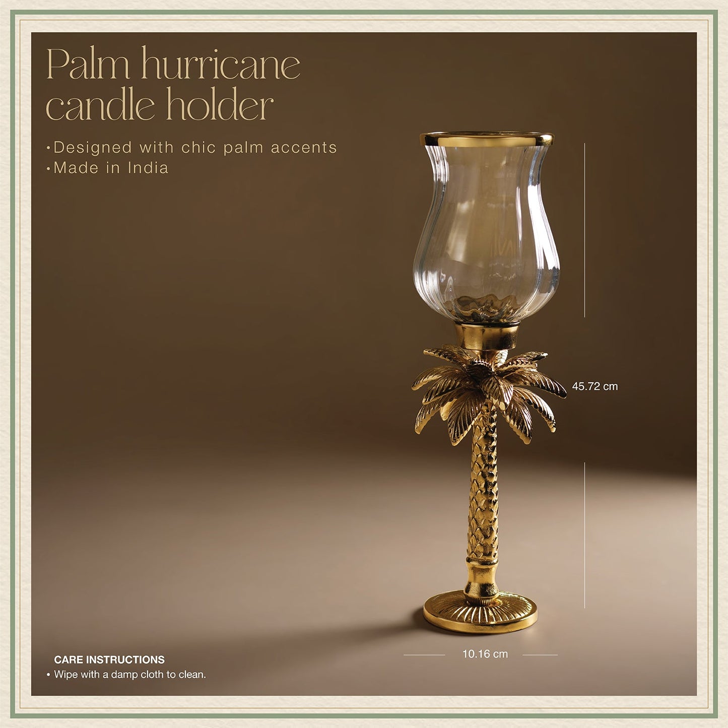 Clear & Gold Palm Hurricane Candle Holder