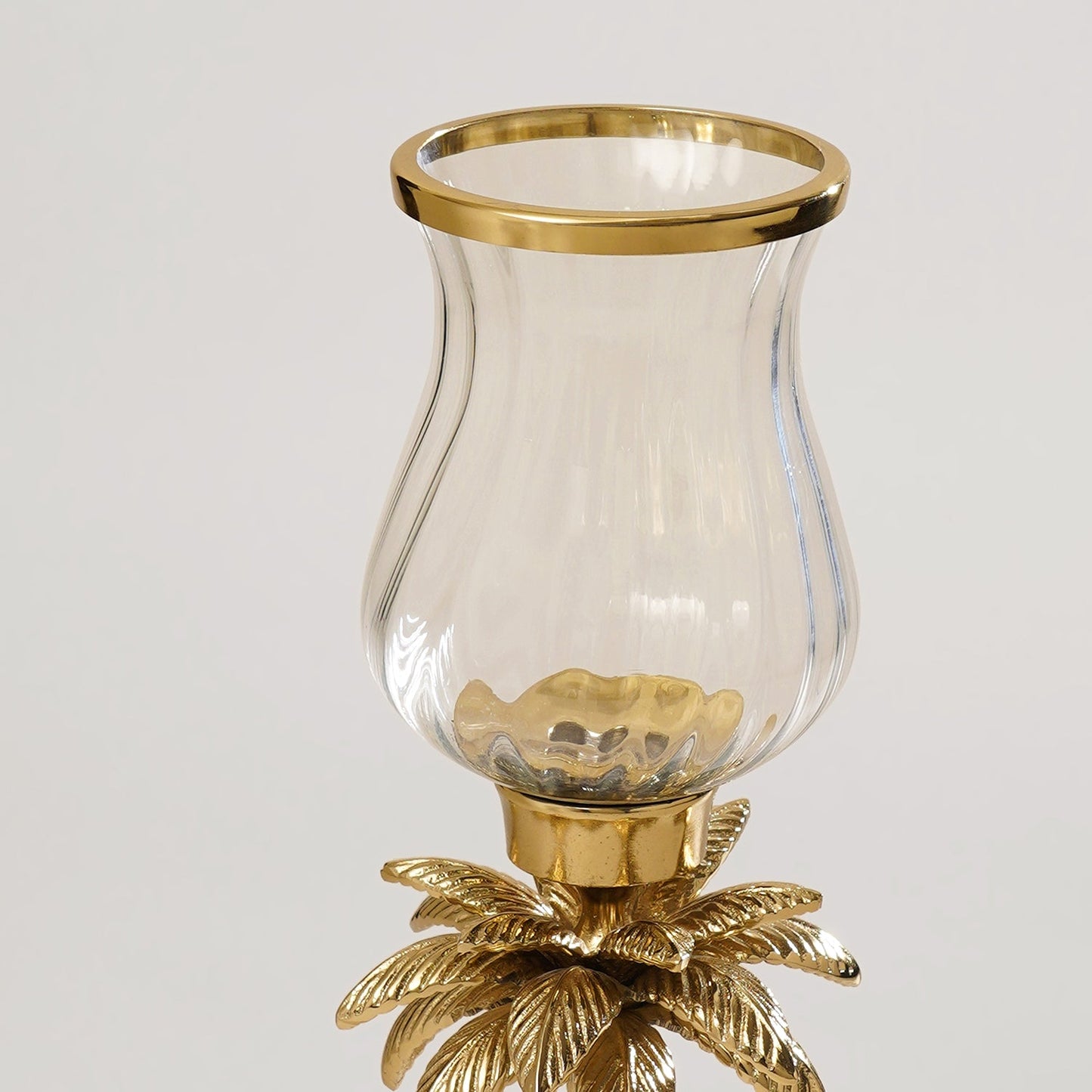 Clear & Gold Palm Hurricane Candle Holder