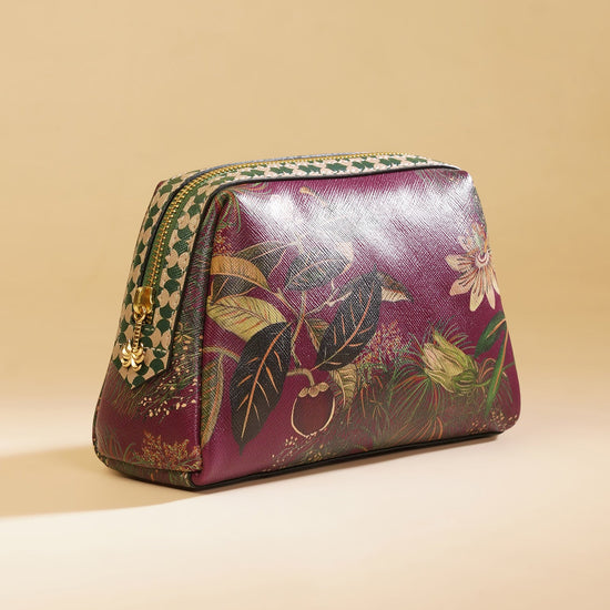 Purple Solano Printed Faux Leather Vanity Pouch - Small