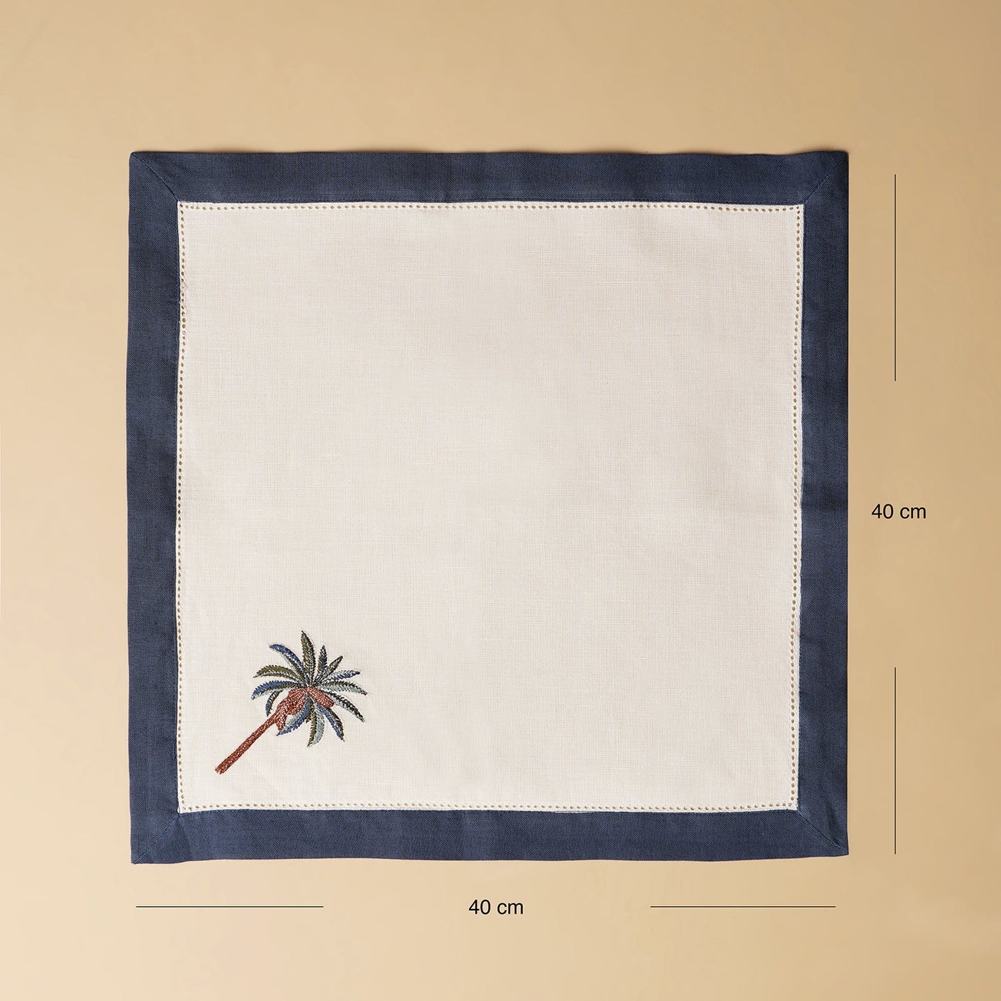 Set of 4 Blue Palm Motif Linen Napkins