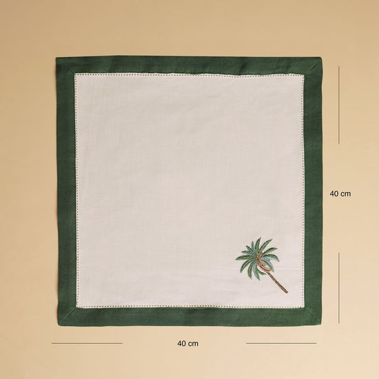 Set of 4 Green Palm Motif Linen Napkins