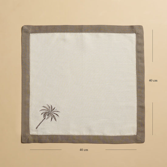 Set of 4 Grey Palm Motif Linen Napkins