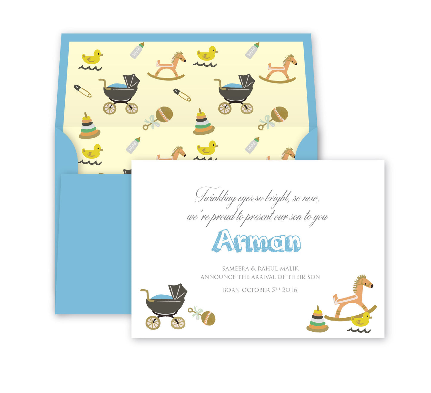 Bundle of joy, Baby announcement print card